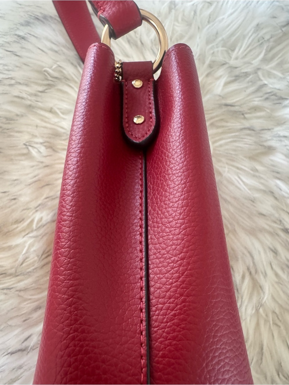 Coach Red Pebbled Leather Shoulder Bucket Bag with Gold Tone Logo - Picture 6 of 9